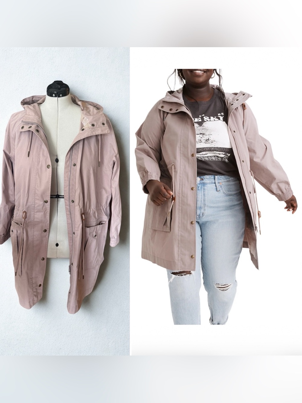 Madewell Rainfall Raincoat Dusty Pink Hooded Utility Rain Jacket 2X Coat